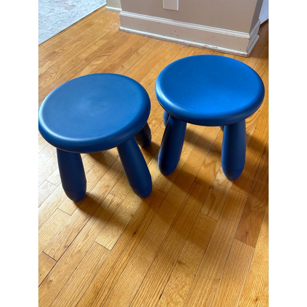 Set of 2 Vintage IKEA 1990s MAMMUT Blue Four Legged Stools rare ! Fast shipping - Picture 10 of 10